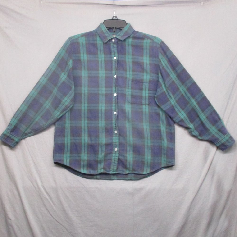 L.L. Bean‎ Tartan Plaid Long Sleeve Button Down Blue & Green Women Size | 10